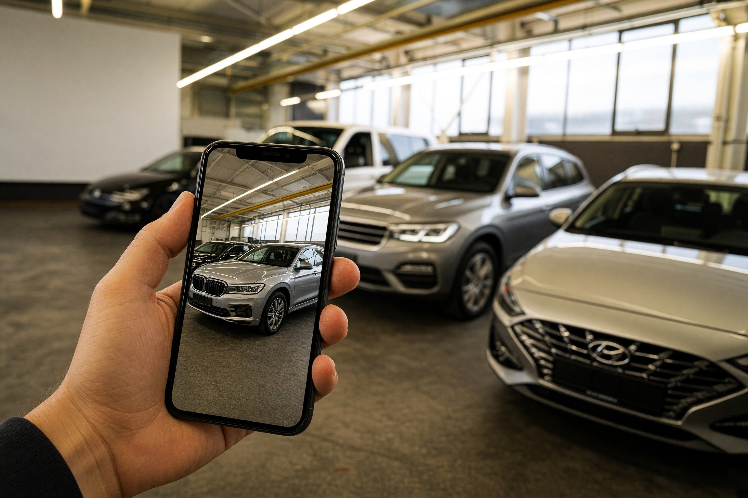 Fahrzeug wird mit dem Smartphone fotografiert